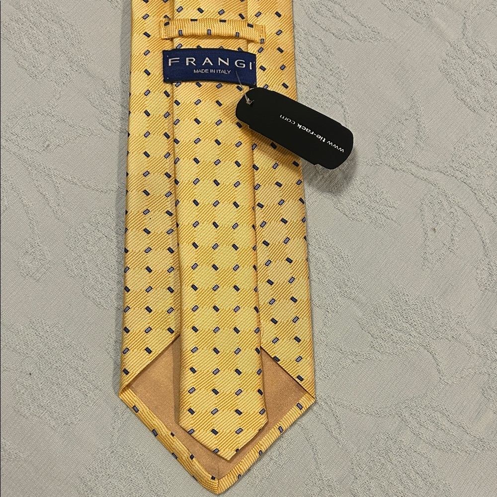 FRANGI Yellow Silk Tie with Blue Rectangles